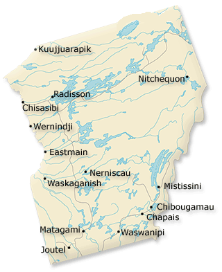 Map of Eeyou Istchee, the James Bay Cree territory