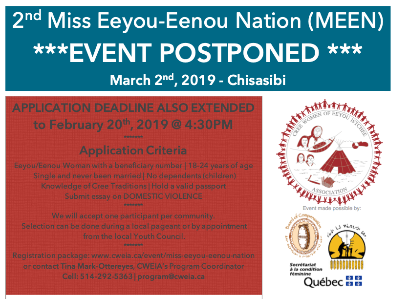 Miss Eeyou Eenou Nation 2020 - postponement notice