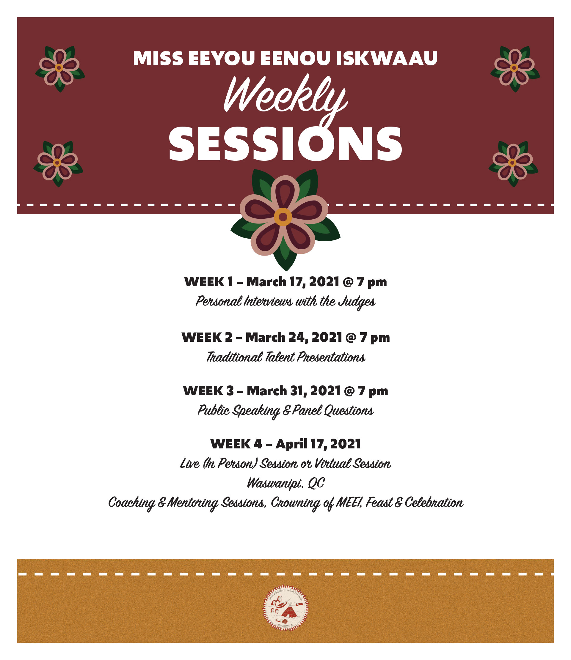 Weekly sessions schedule